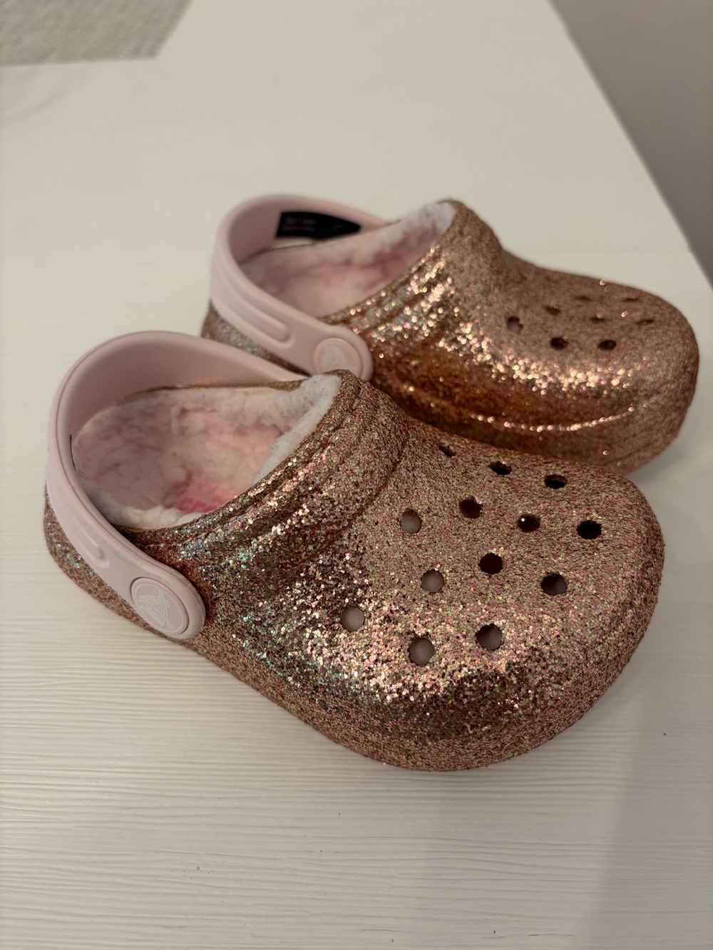 CROCS Kids Glitter Lined Clog - Rose Gold with Pink Liner